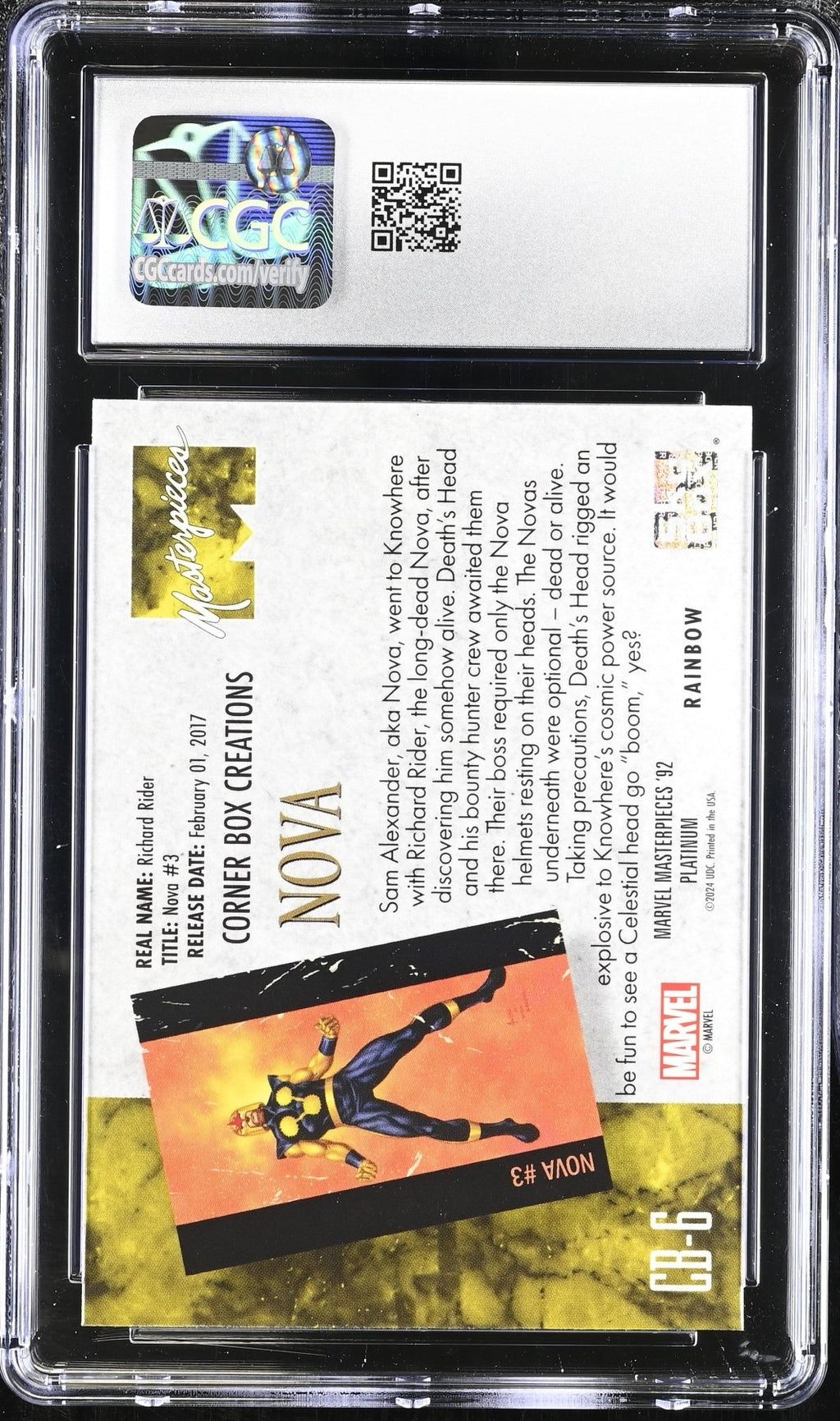2024 Upper Deck Marvel Masterpieces '92 Nova Corner Box Creations Rainbow CGC 10Graded Non - Sports Cards