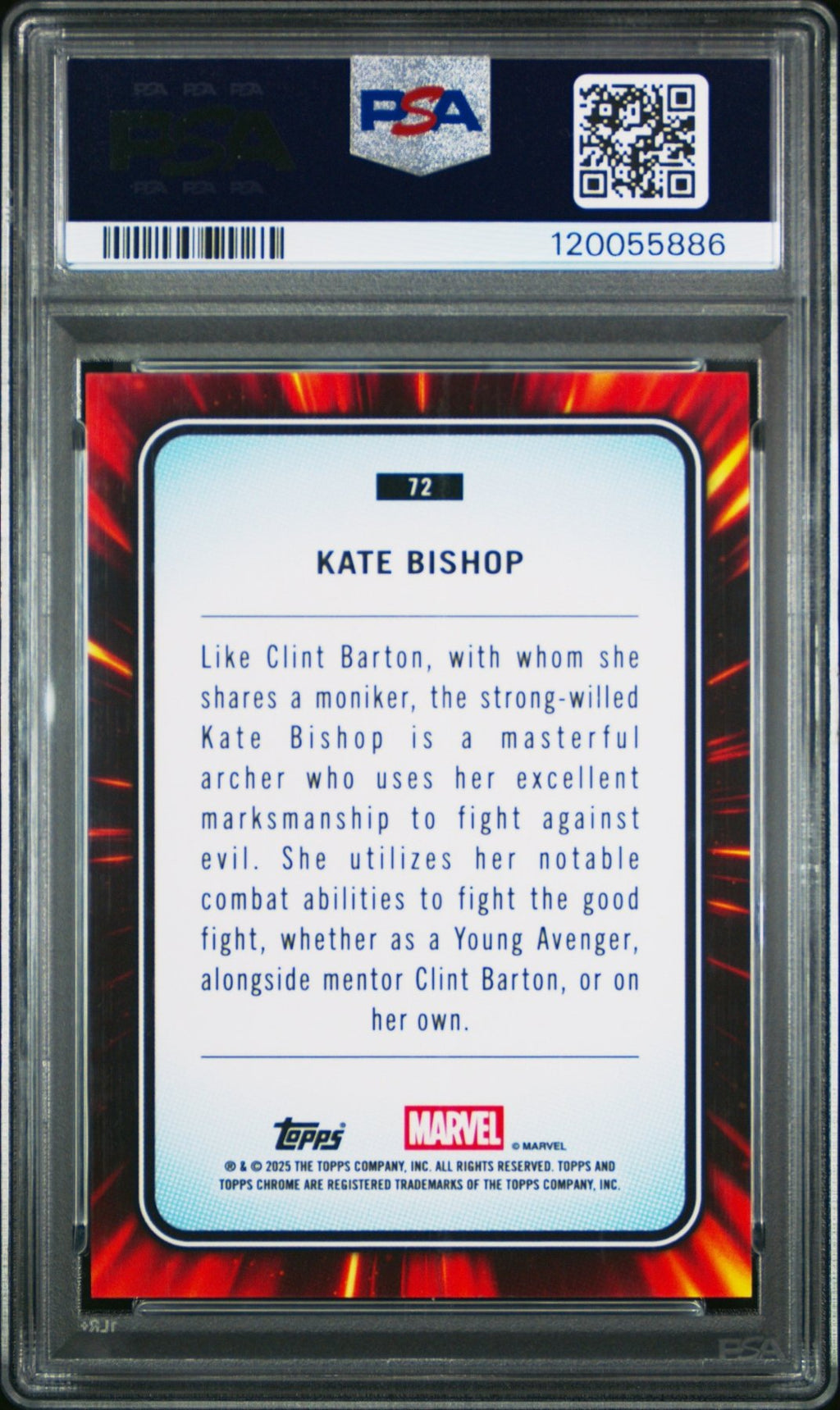 2025 Topps Chrome Marvel Kate Bishop Blue Refractor 219/299 72 PSA 8Graded Non - Sports Cards