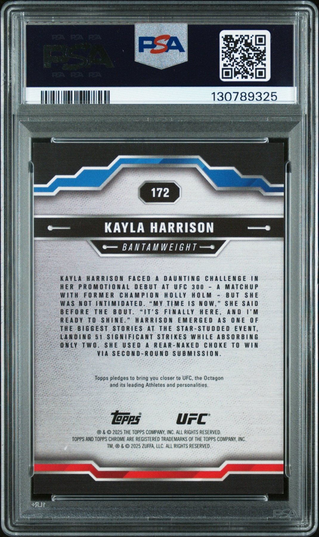 2025 Topps Chrome Sapphire UFC Kayla Harrison 172 Purple 07/10 PSA 10Graded Sports Cards
