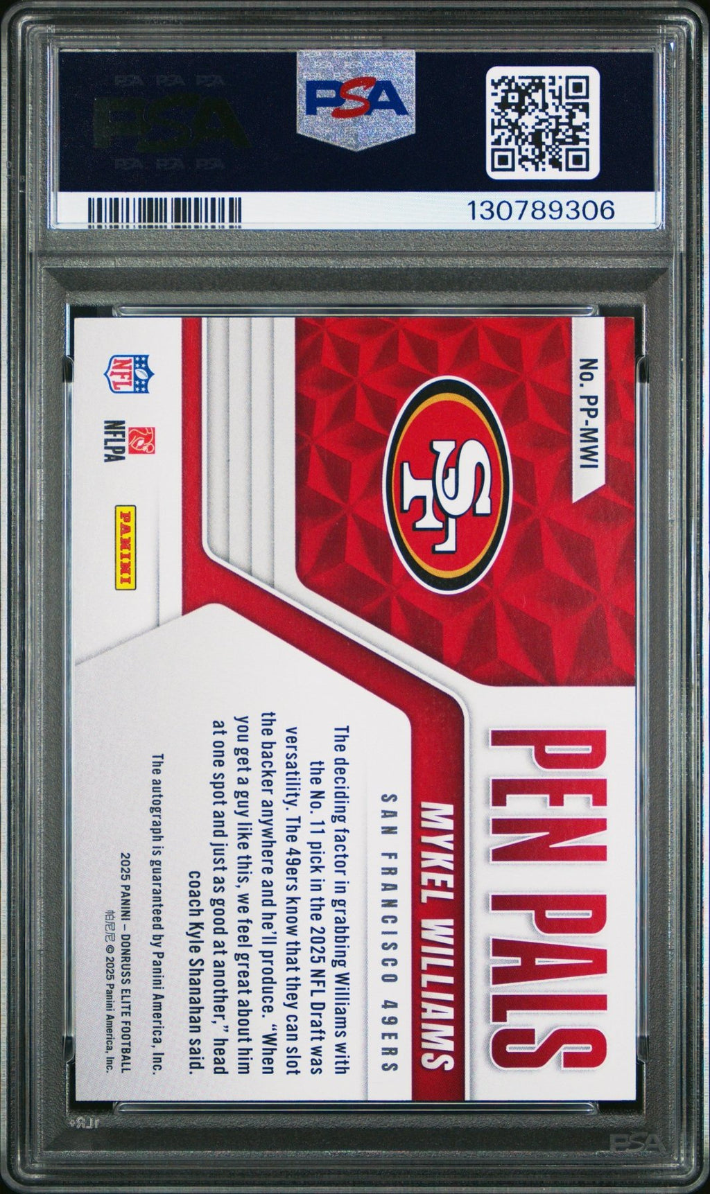 2025 Panini Donruss Elite Pen Pals Auto Mykel Williams PP - MWI PSA 10Graded Sports Cards