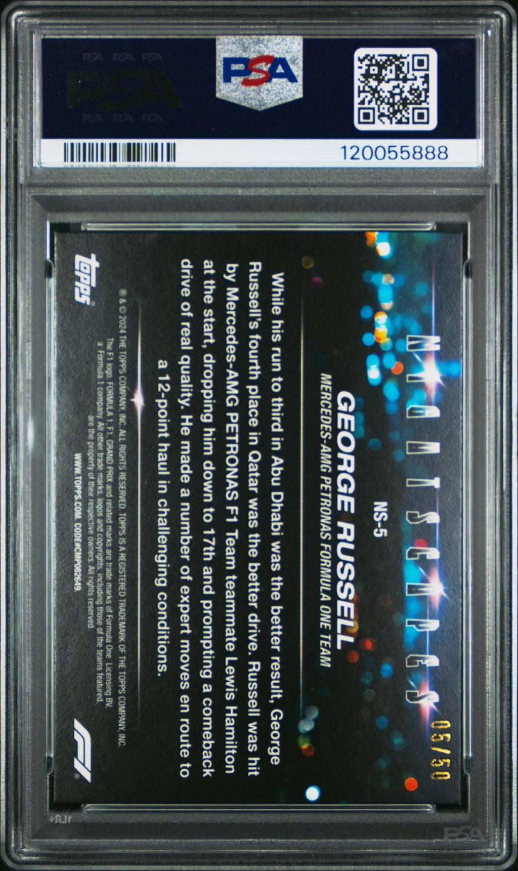 2024 Topps Paddock Pass Formula 1 Nightscapes George Russell NS5 Red /50 PSA 8Graded Sports Cards