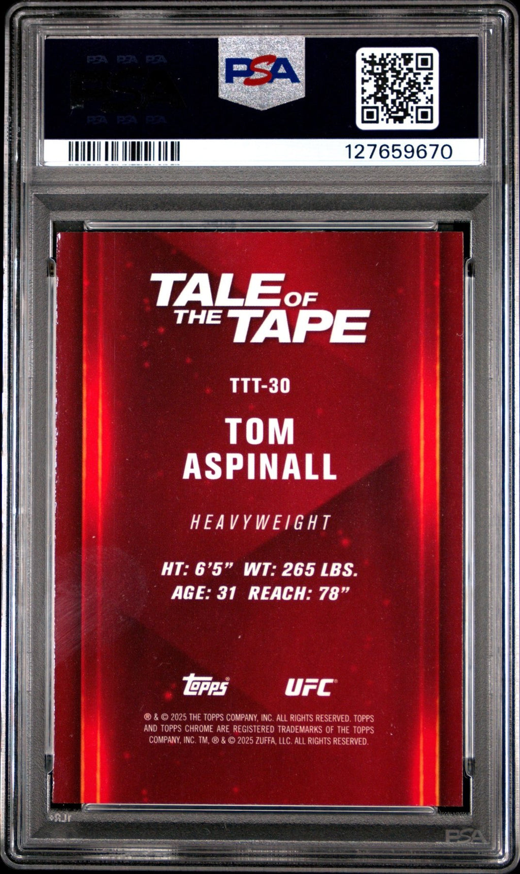 2025 Topps Chrome UFC Tale Of The Tape Tom Aspinall TTT - 30 Blue 146/150 PSA 10Graded Sports Cards