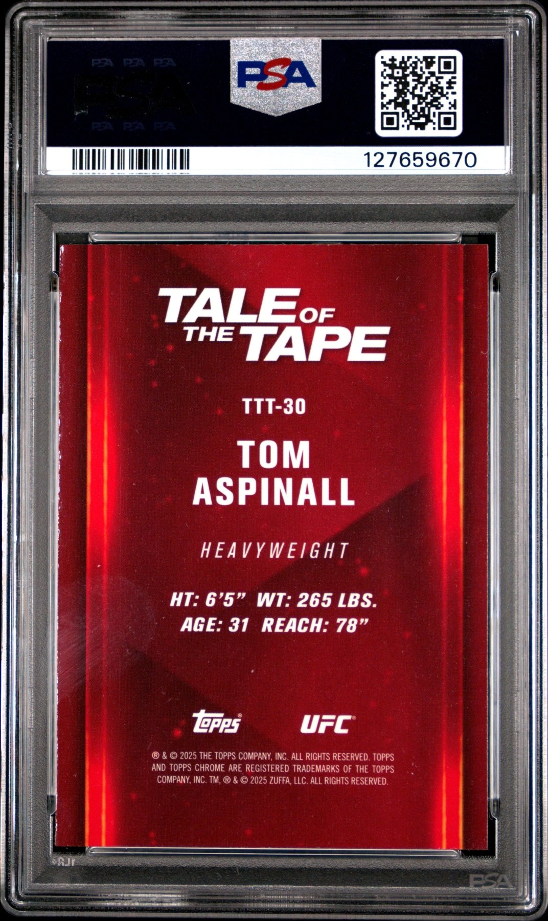 2025 Topps Chrome UFC Tale Of The Tape Tom Aspinall TTT - 30 Blue 146/150 PSA 10Graded Sports Cards