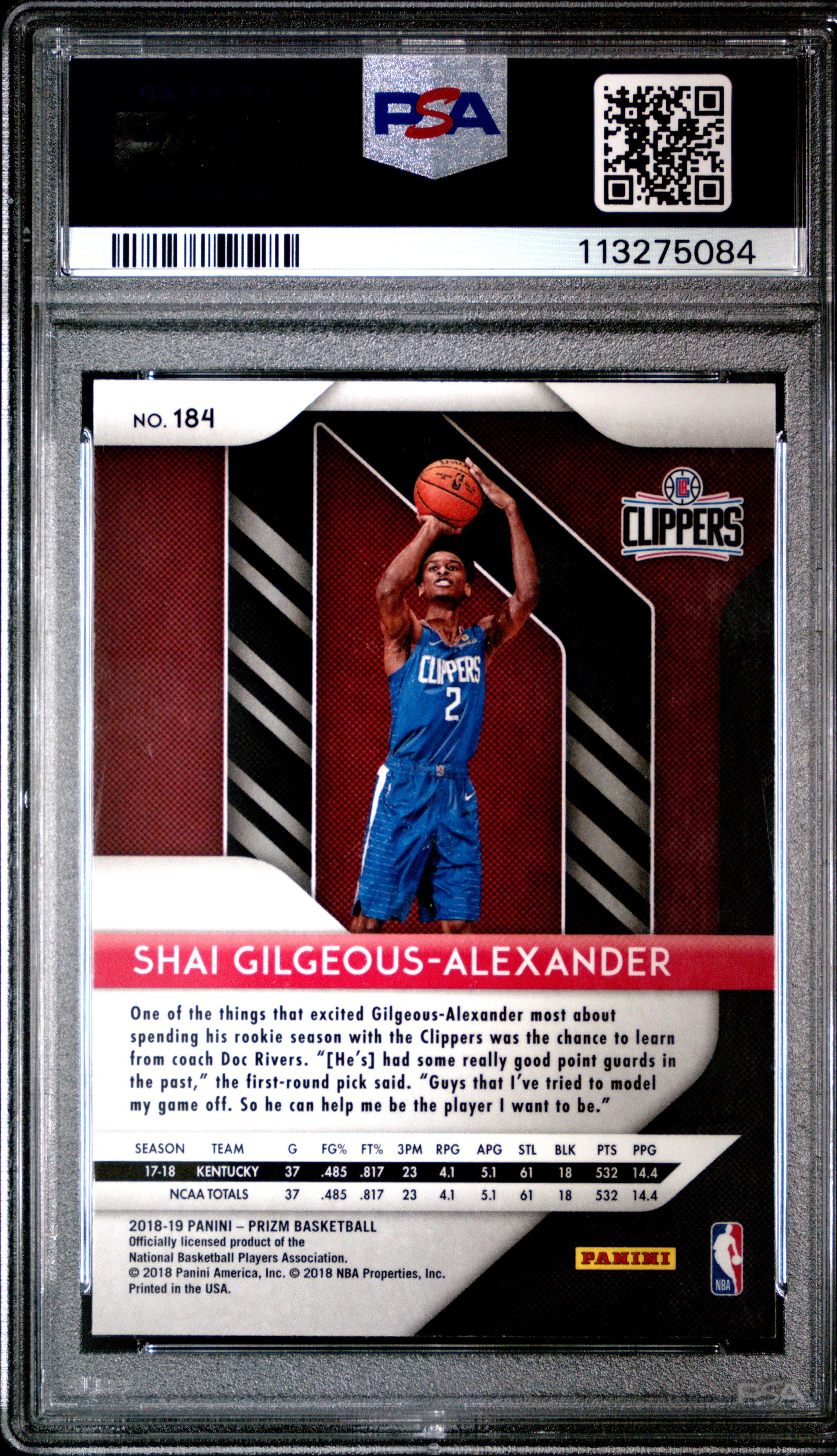 2018-19 Panini Prizm S. Gilgeous-Alexander #184 RC Rookie PSA 10