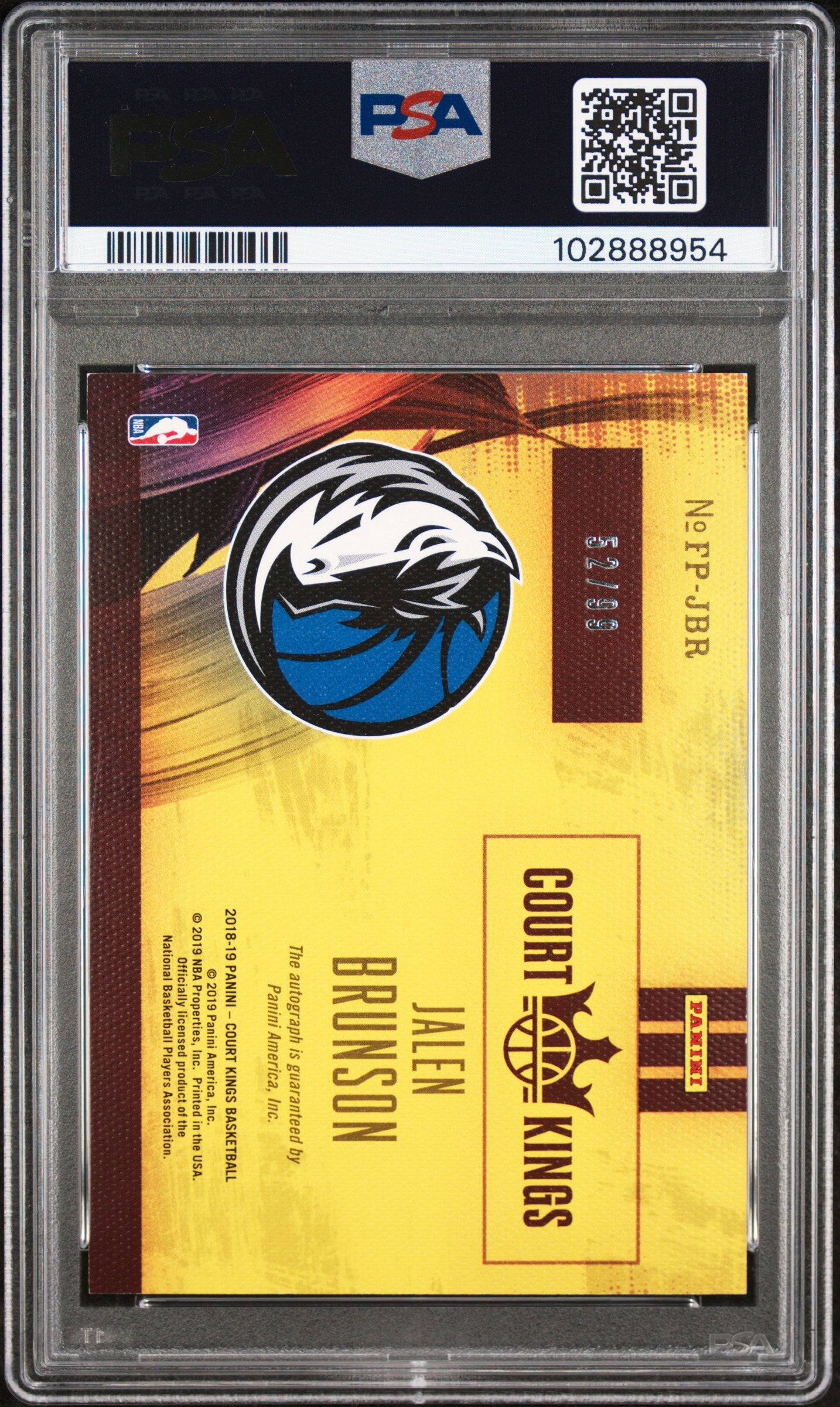 2018-19 Panini Court Kings Fresh Paint Auto Jalen Brunson 52/99 RC Rookie PSA 9