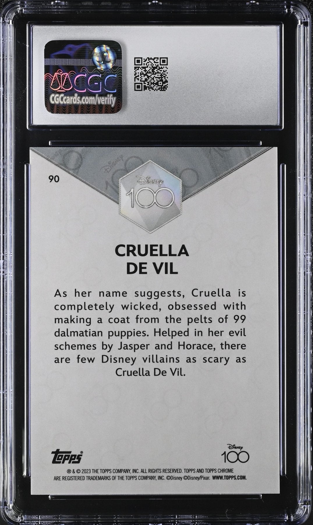 2023 Disney Chrome Disney 100 Cruella De Vil 90 CGC 9Non - Sports Cards