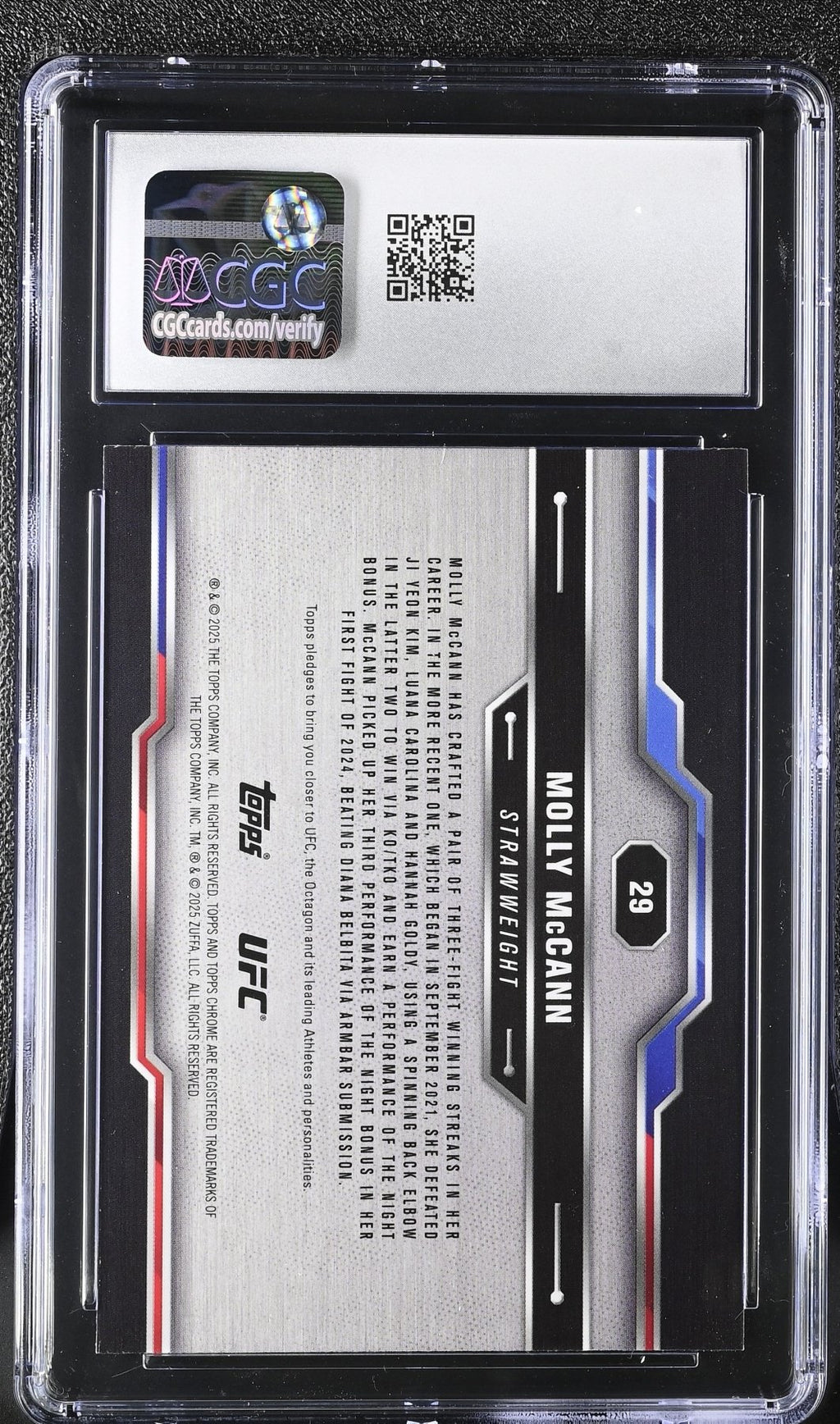 2025 Topps Chrome Sapphire UFC Molly McCann 29 Green 08/75 CGC 10Graded Sports Cards