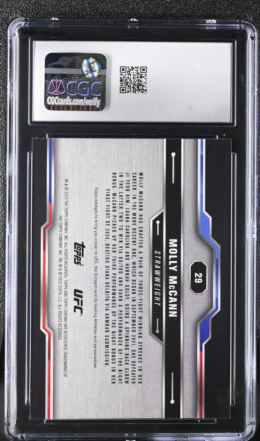 2025 Topps Chrome Sapphire UFC Molly McCann 29 Green 08/75 CGC 10Graded Sports Cards
