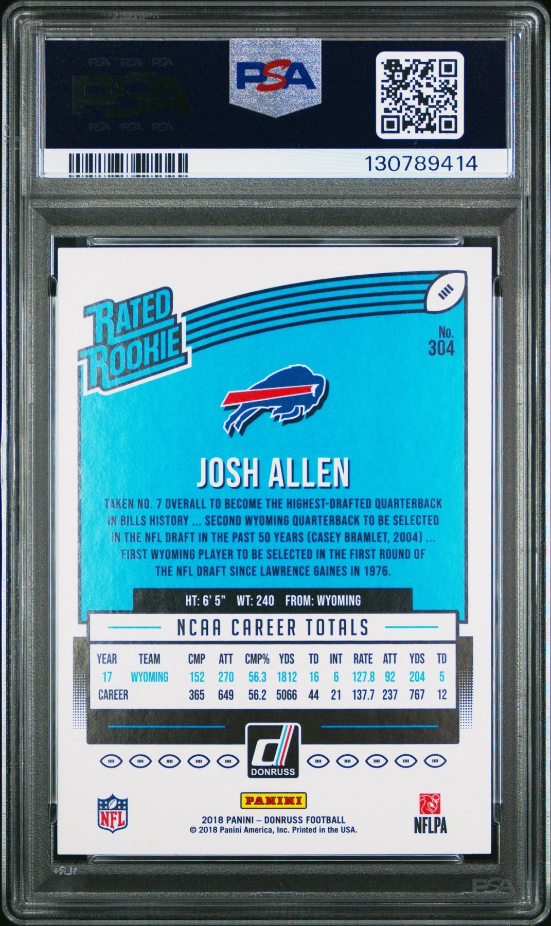 2018 Panini Donruss Rated Rookie Josh Allen #304 PSA 10 Secondary image