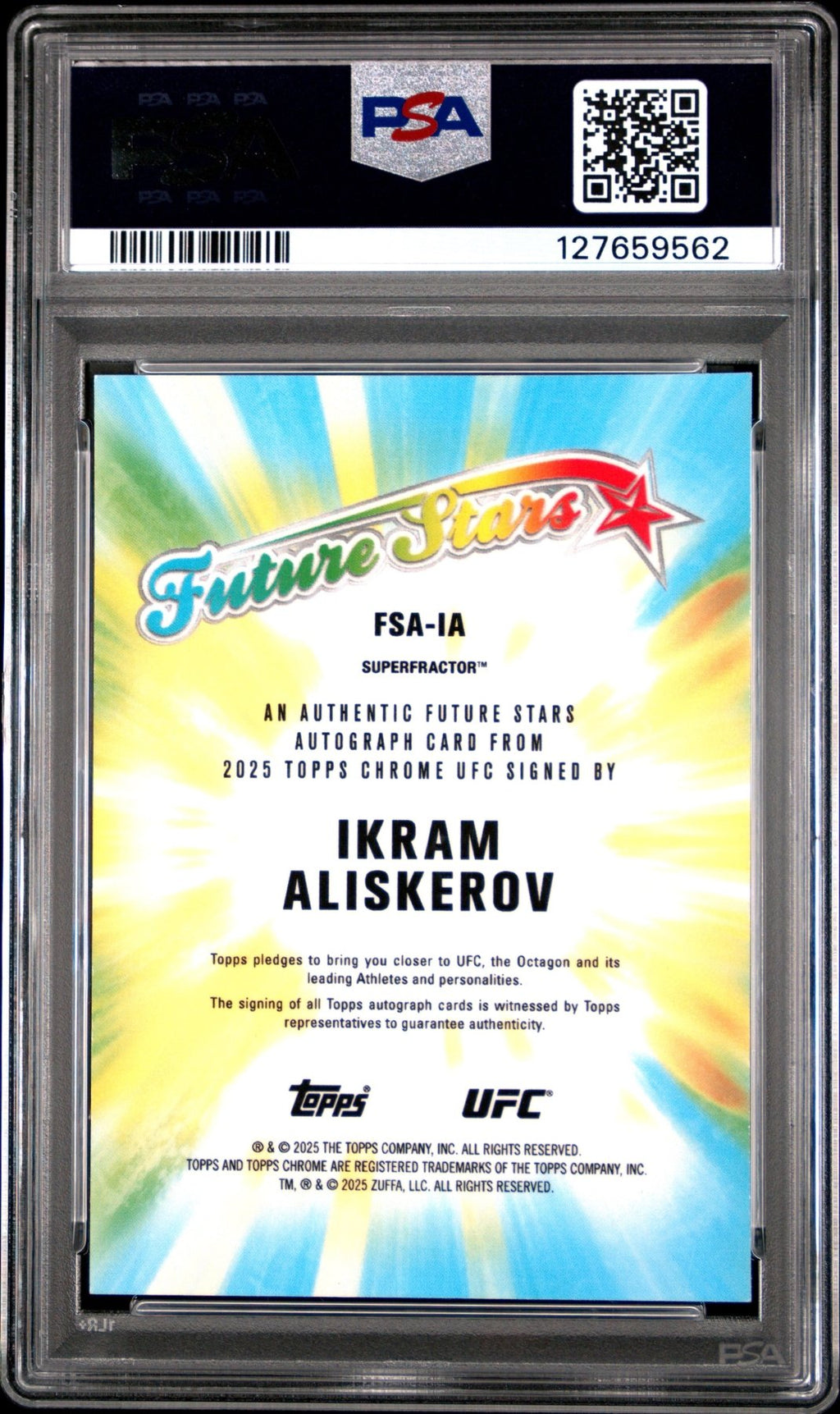2025 Topps Chrome UFC Future Stars Auto Ikram Aliskerov SuperFractor 1/1 PSA 9Graded Sports Cards
