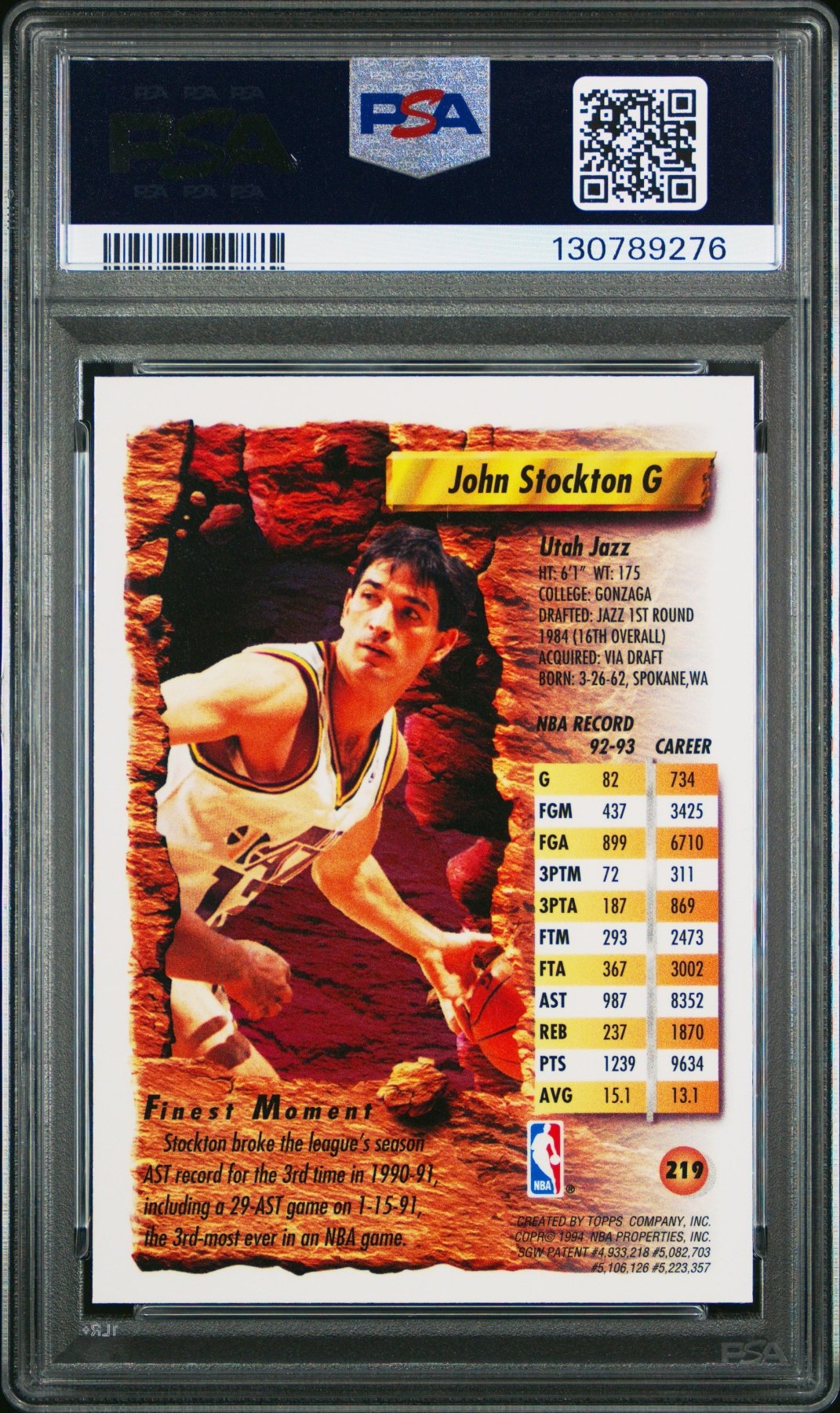 1993-94 Topps Finest Basketball John Stockton #219 Refractor PSA 8 Secondary image