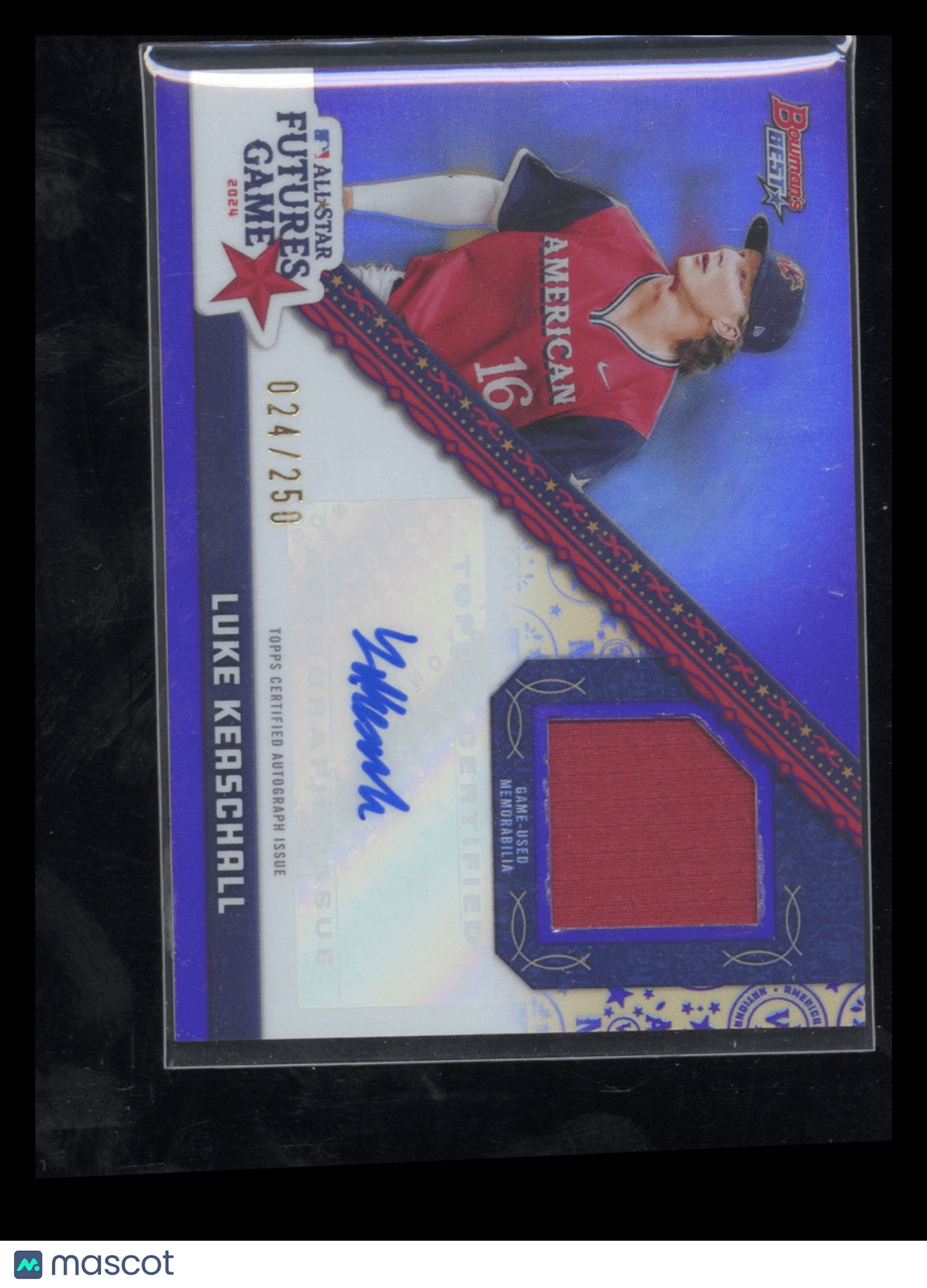 2024 Bowman's Best Luke Keaschall FGR - LK Purple Futures Game Relic Auto 024/250Sports Cards Main image