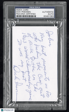 Dick Pesonen Hand Signed Index Card Beating Mike Ditka Inscription PSA DNAGraded Sports Cards
