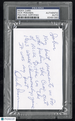 Dick Pesonen Hand Signed Index Card Beating Mike Ditka Inscription PSA DNAGraded Sports Cards