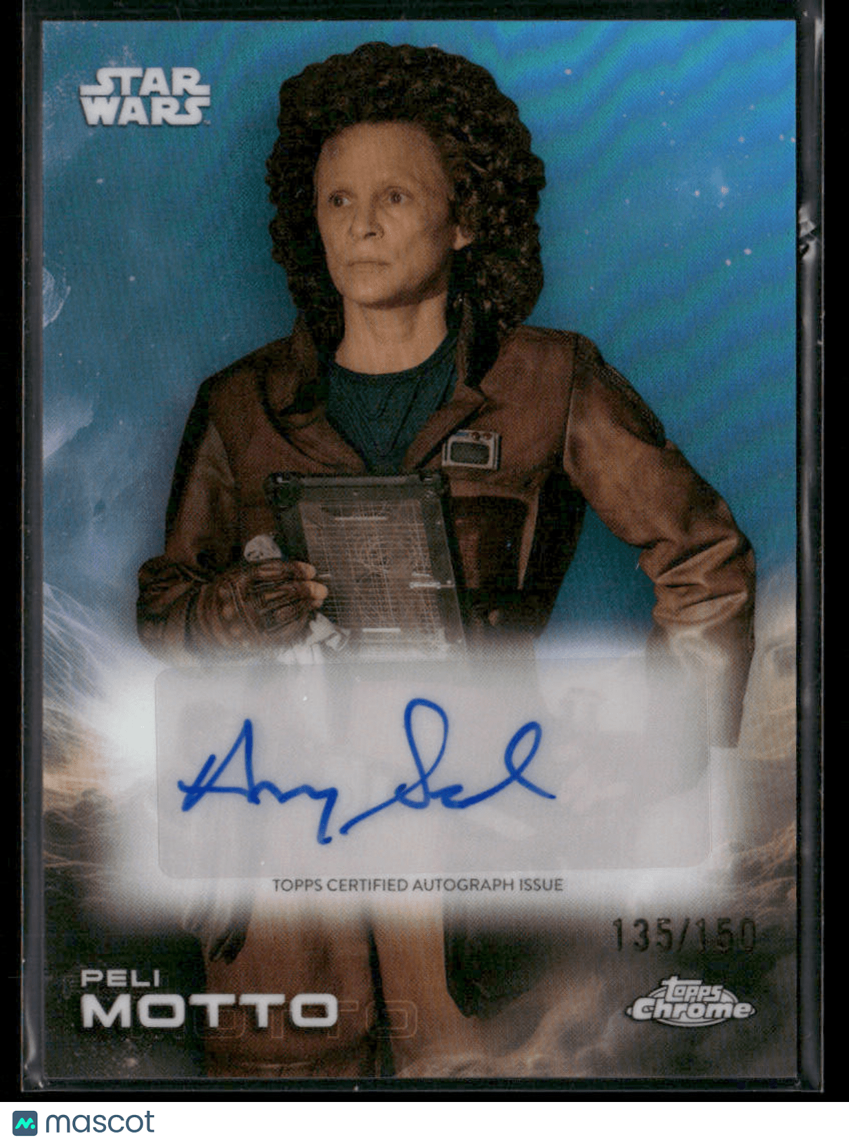 2025 Topps Chrome Star Wars Peli Motto/Amy Sedaris Blue Auto 135/150 A - SENon - Sports Cards Main image