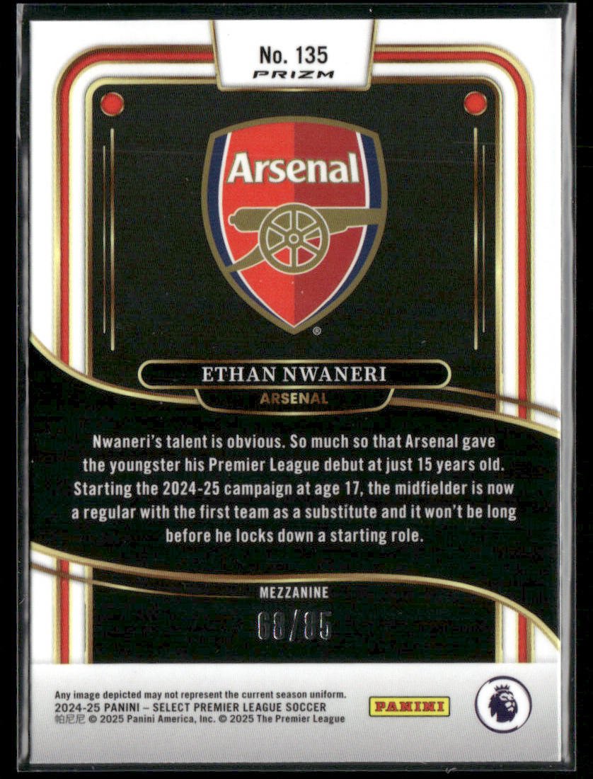 2024 - 25 Panini Select Premier League Ethan Nwaneri 135 White Ice Prizm 68/85Sports Cards