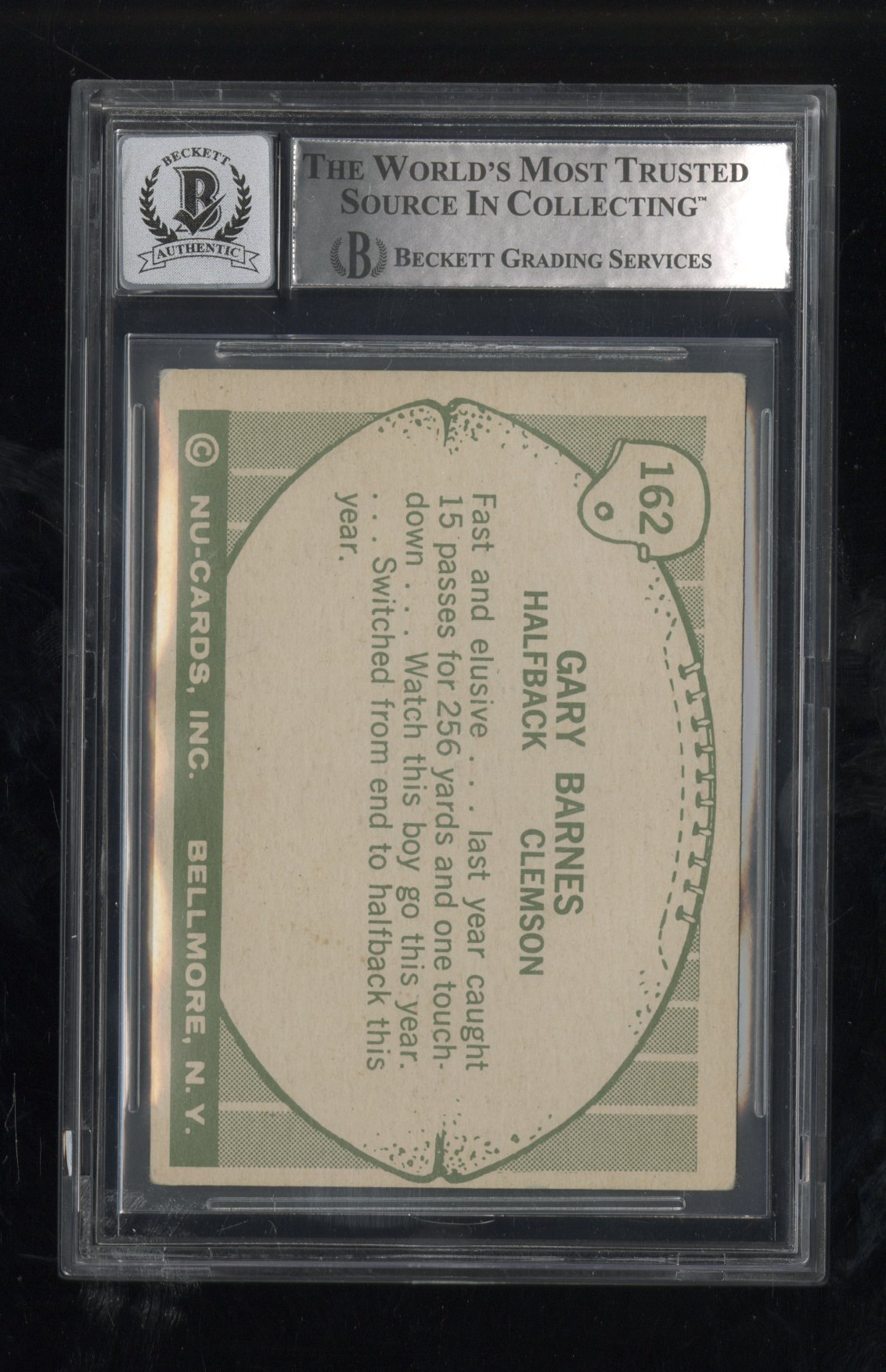1961 Nu-Cards Football Stars Gary Barnes Hand Signed Auto #162 Beckett Auto 10 Secondary image