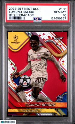 2024 - 25 Topps Finest UEFA Edmund Baidoo 158 Red Refractor RC Rookie 1/5 PSA 10Graded Sports Cards
