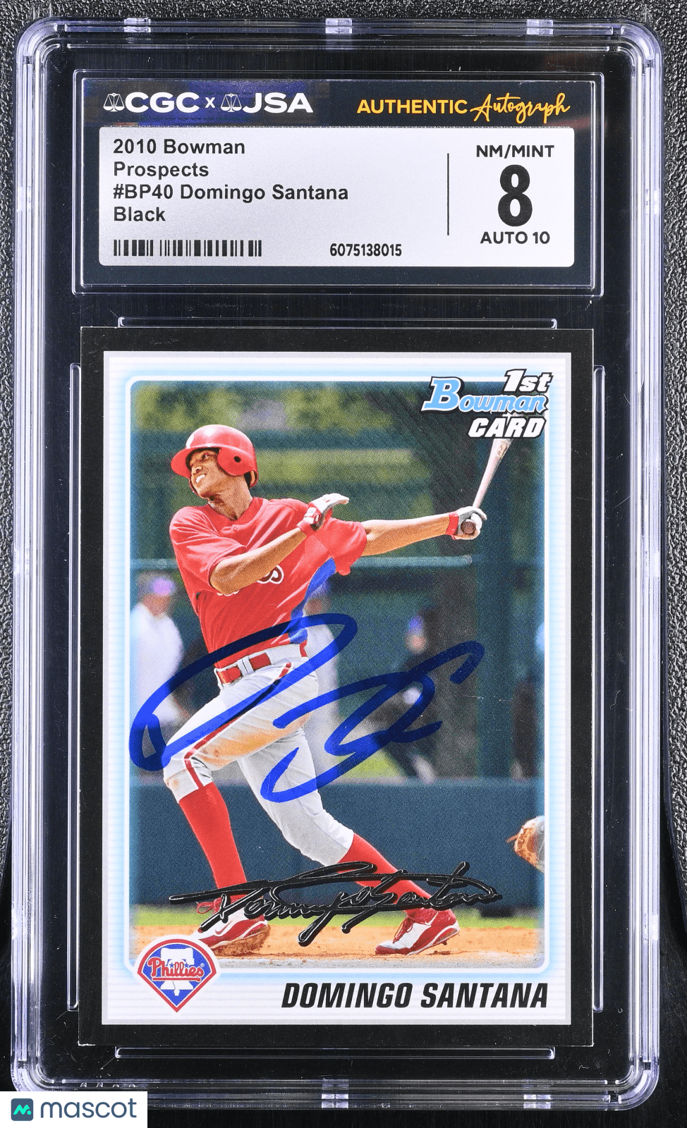 2010 Bowman Domingo Santana BP40 Black Hand Signed Auto 1st Bowman CGC 8Graded Sports Cards