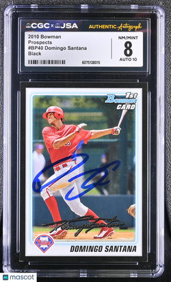 2010 Bowman Domingo Santana #BP40 Black Hand Signed Auto 1st Bowman CGC 8