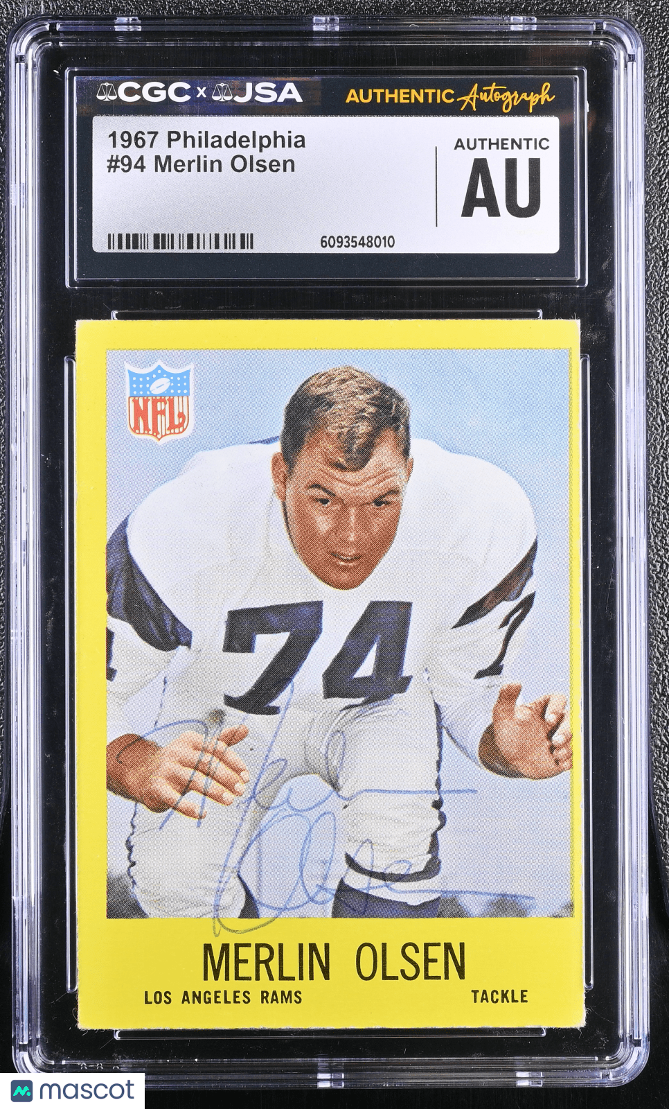 1967 Philadelphia Football Merlin Olsen 94 Hand Signed Auto CGC AuthenticGraded Sports Cards