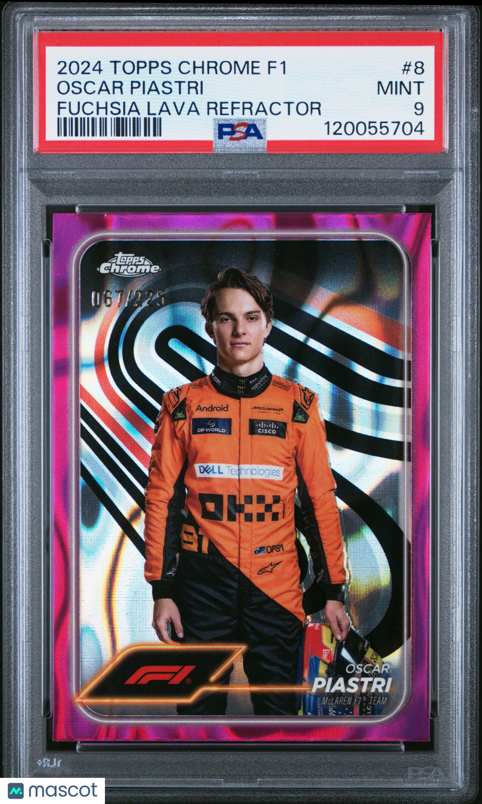 2024 Topps Chrome Formula 1 Oscar Piastri 8 Fuchsia Lava Refractor /225 PSA 9Graded Sports Cards