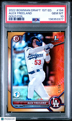 2022 Bowman Draft 1st Edition Alex Freeland 194 Gold Foil 1st Bowman /50 PSA 10Graded Sports Cards
