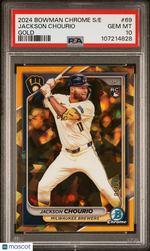2024 Bowman Chrome Sapphire Jackson Chourio #69 Gold RC Rookie 44/50 PSA 10