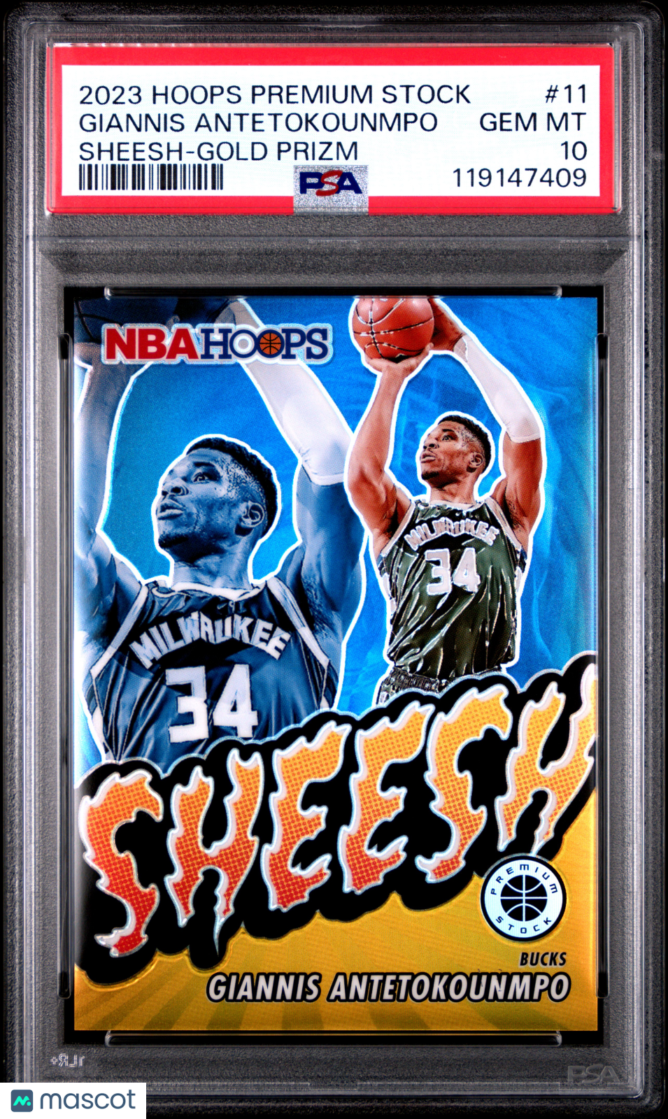2023-24 NBA Hoops Premium Stock Sheesh Giannis Antetokounmpo Gold /10 PSA 10