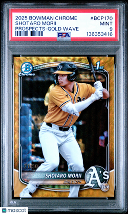 2025 Bowman Chrome Shotaro Morii BCP - 170 Gold Wave 1st Bowman 21/50 PSA 9Graded Sports Cards