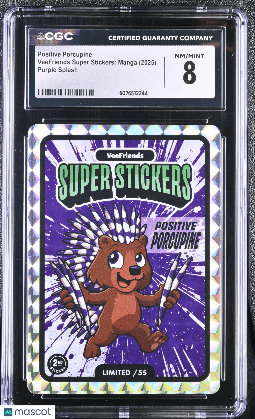 2025 Veefriends Super Stickers: Manga Positive Porcupine Purple Splash /55 CGC 8Graded Sports Cards