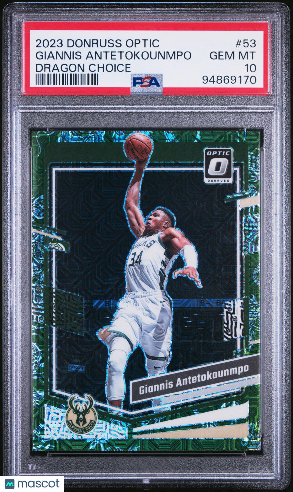 2023 - 24 Panini Donruss Optic Giannis Antetokounmpo 53 Dragon Choice PSA 10Graded Sports Cards Main image
