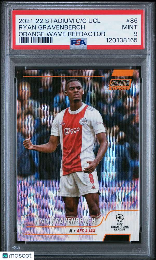 2021-22 Topps Stadium Club UEFA Ryan Gravenberch #86 Orange Wave 25/25 PSA 9