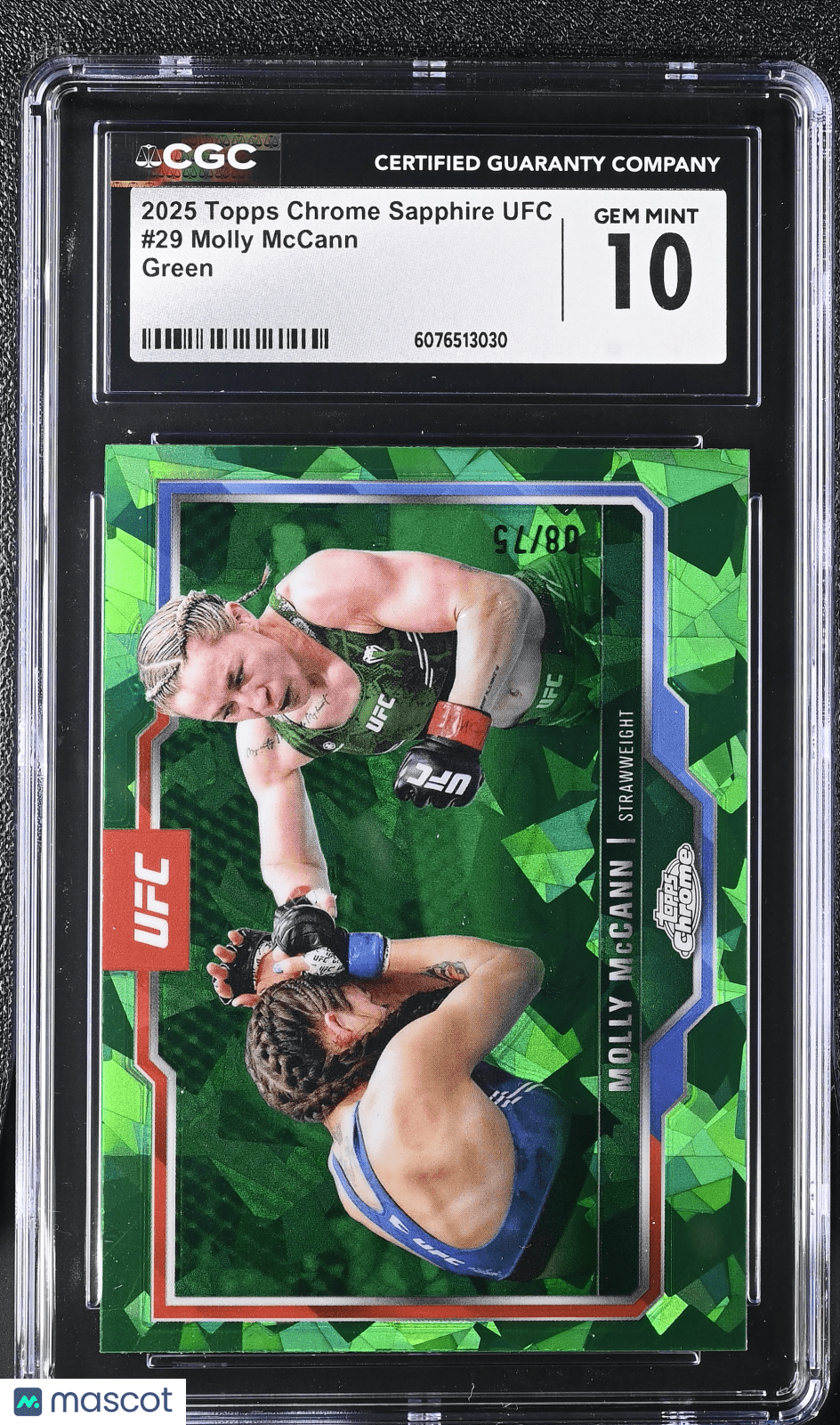 2025 Topps Chrome Sapphire UFC Molly McCann 29 Green 08/75 CGC 10Graded Sports Cards