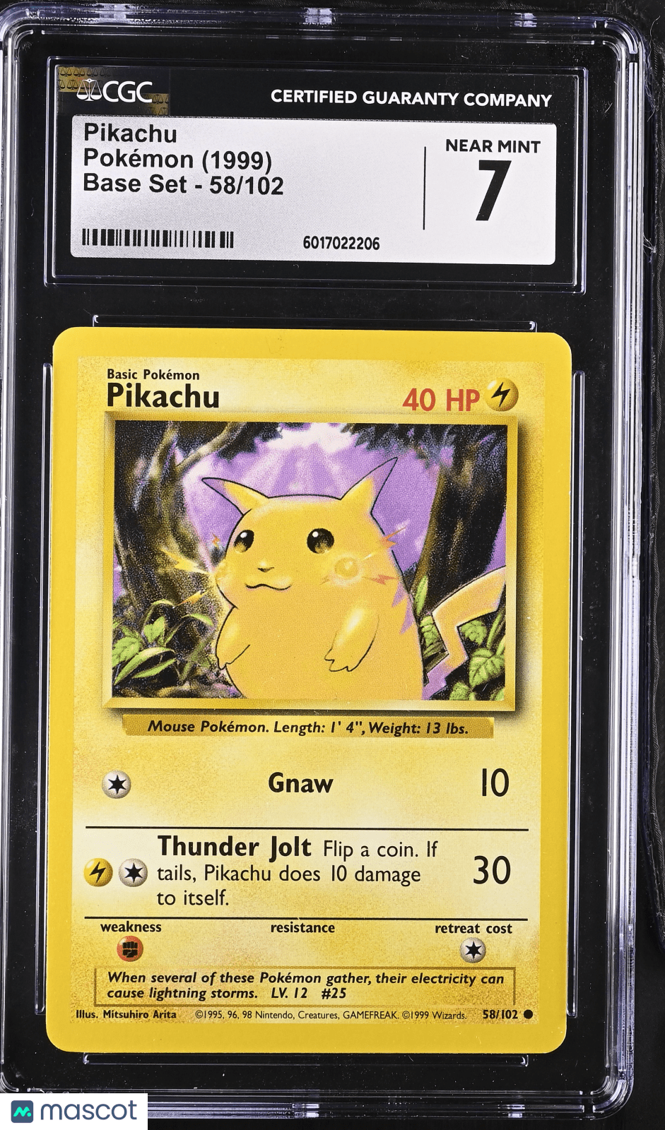 1999 Pokémon Pikachu 58/102 CGC 7Graded TCG/CCG