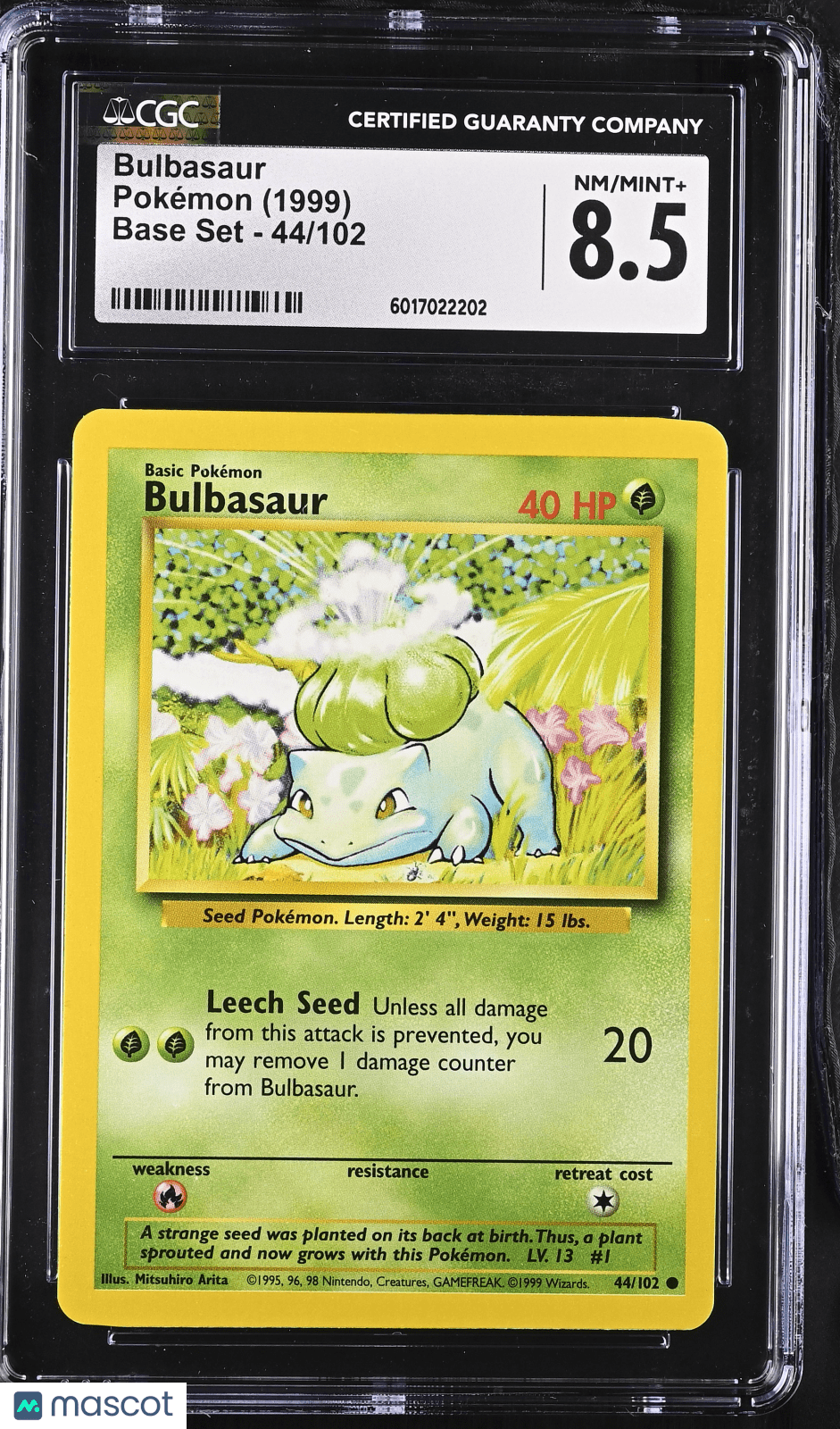 1999 Pokémon Bulbasaur 44/102 CGC 8.5Graded TCG/CCG
