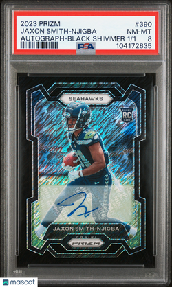 2023 Panini Prizm Jaxon Smith-Njigba #390 Auto Black Shimmer Prizm 1/1 PSA 8