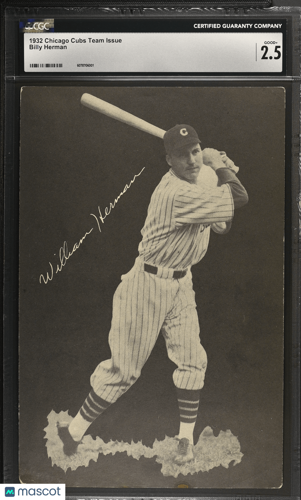1932 Chicago Cubs Team Issue Billy Herman Jumbo Card CGC 2.5Graded Sports Cards