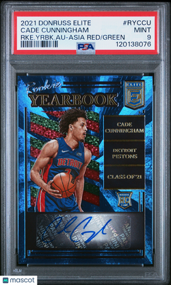 2021-22 Donruss Elite Rookie Yearbook Auto Cade Cunningham Asia Red Green PSA 9