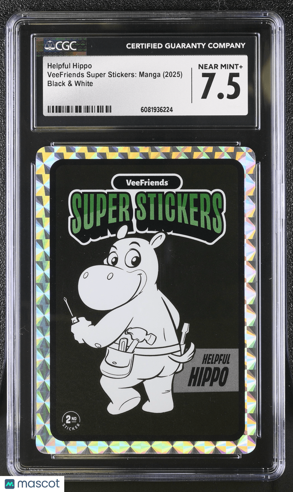 2025 Veefriends Super Stickers: Manga Helpful Hippo Black & White CGC 7.5Graded Non - Sports Cards