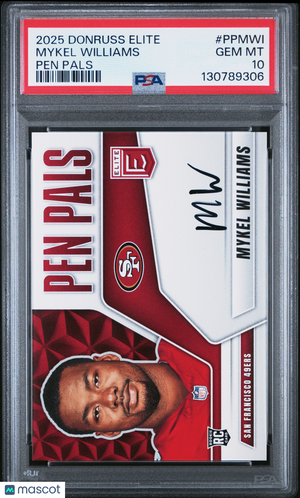 2025 Panini Donruss Elite Pen Pals Auto Mykel Williams PP - MWI PSA 10Graded Sports Cards Main image
