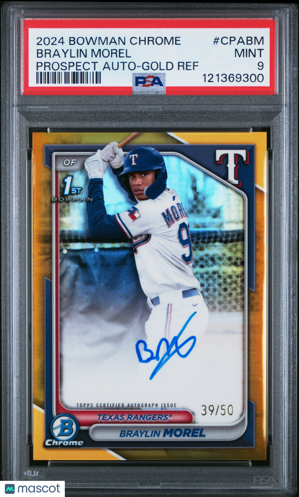 2024 Bowman Chrome Prospect Autographs Braylin Morel CPABM Gold Ref 39/50 PSA 9Graded Sports Cards