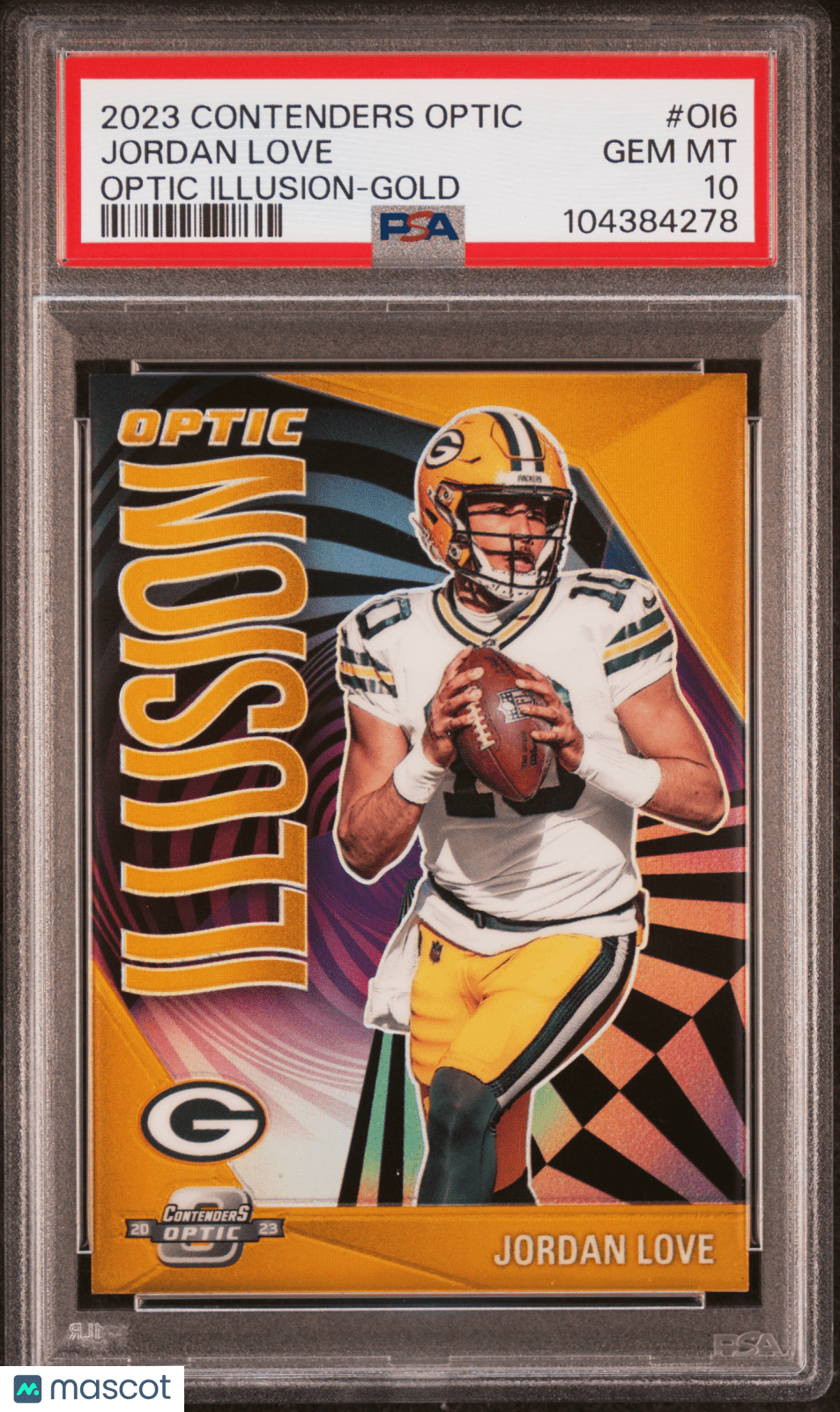 2023 Panini Contenders Optic Illusion Jordan Love OI - 6 Gold 04/10 PSA 10Graded Sports Cards Main image