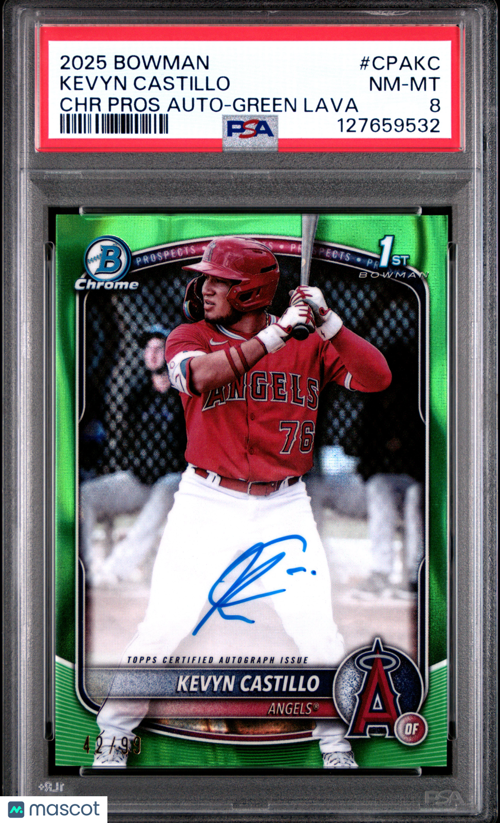2025 Bowman Kevyn Castillo CPA - KC Green Lava 42/99 1st Bowman Auto PSA 8Graded Sports Cards