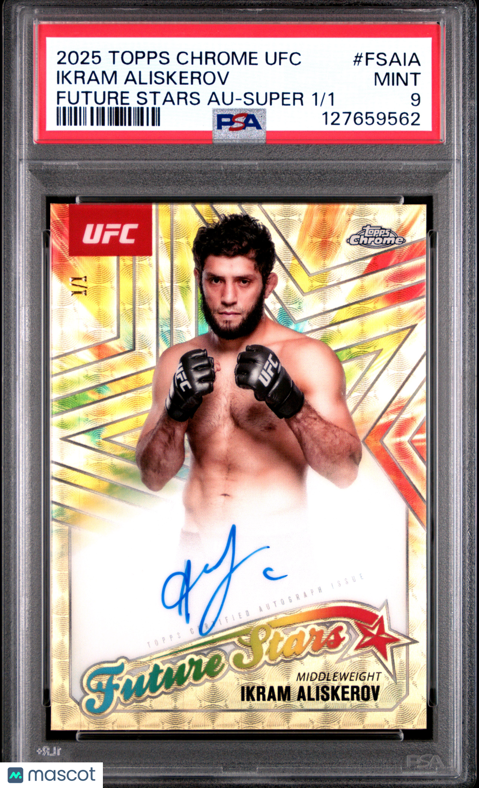 2025 Topps Chrome UFC Future Stars Auto Ikram Aliskerov SuperFractor 1/1 PSA 9Graded Sports Cards