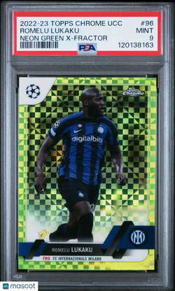 2022 - 23 Topps Chrome UEFA Romelu Lukaku 96 Neon Green X - Fractor 329/399 PSA 9Graded Sports Cards