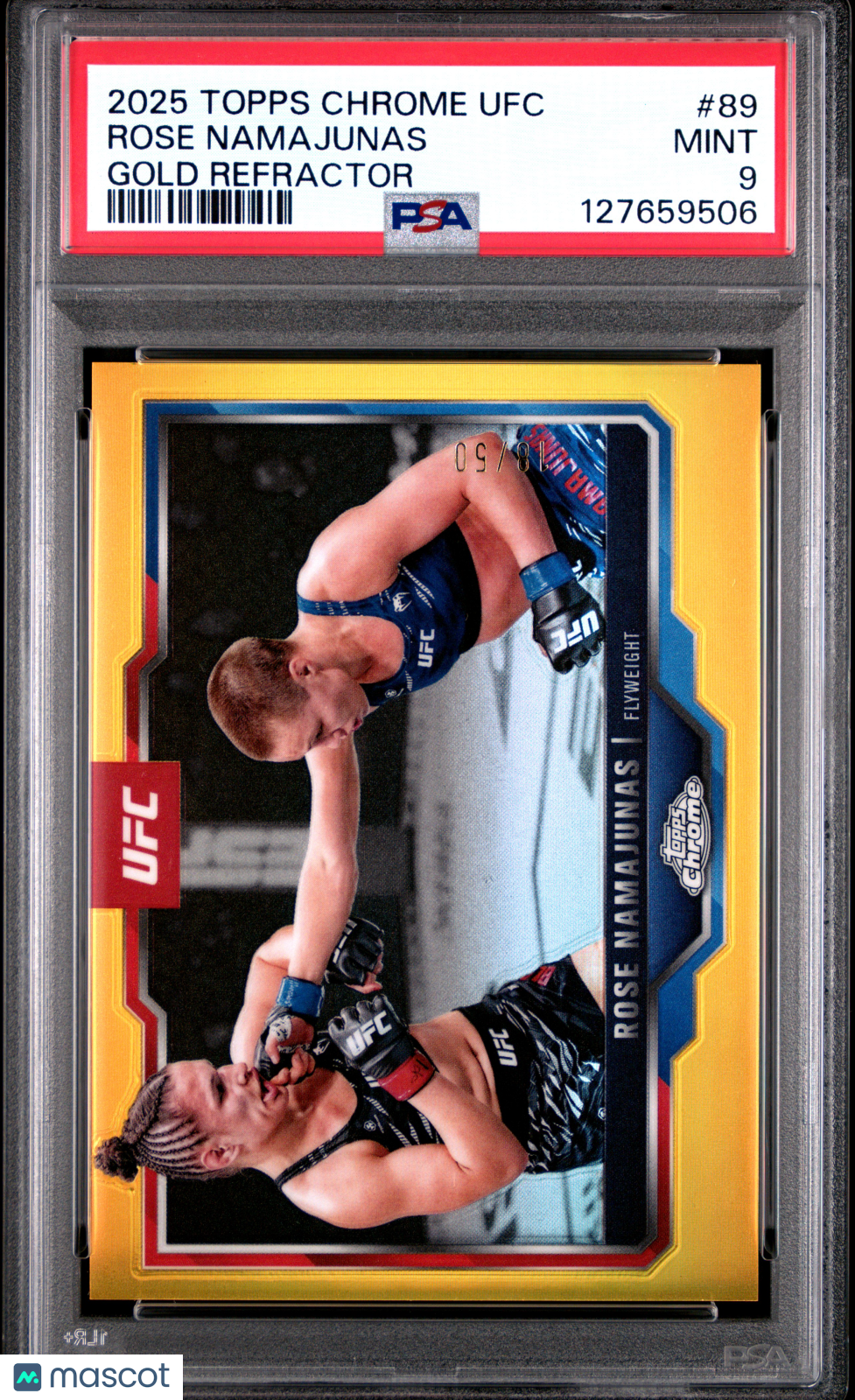 2025 Topps Chrome UFC Rose Namajunas 89 Gold Refractor 18/50 PSA 9Graded Sports Cards