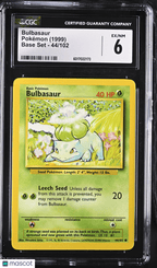 1999 Pokémon Bulbasaur 44/102 CGC 6Graded TCG/CCG