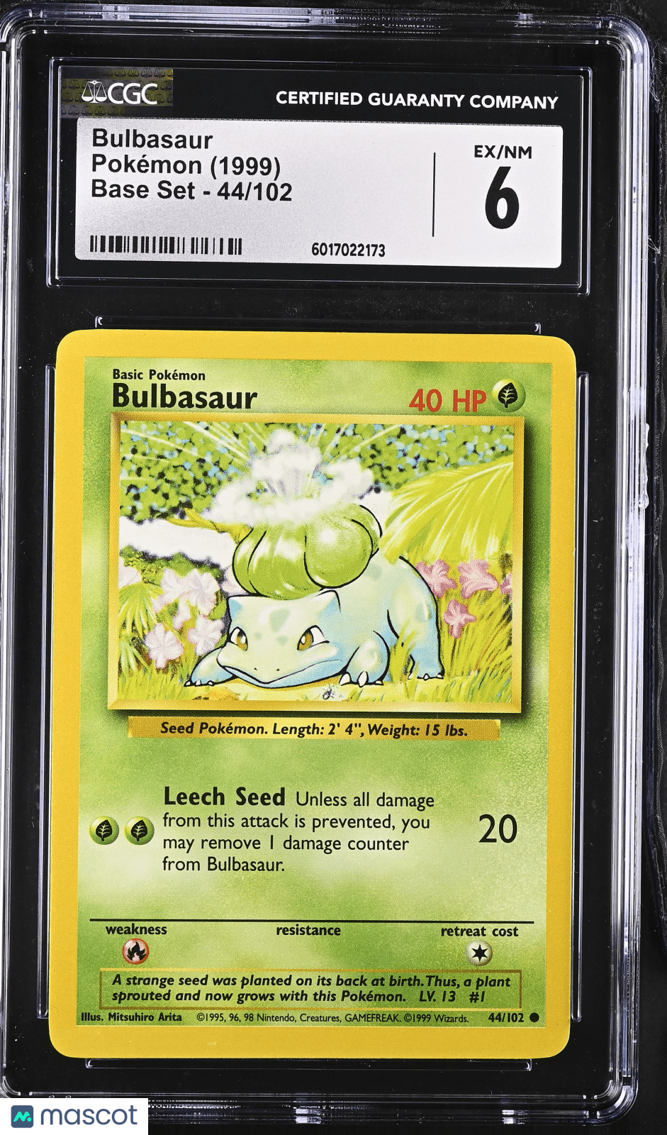 1999 Pokémon Bulbasaur 44/102 CGC 6Graded TCG/CCG