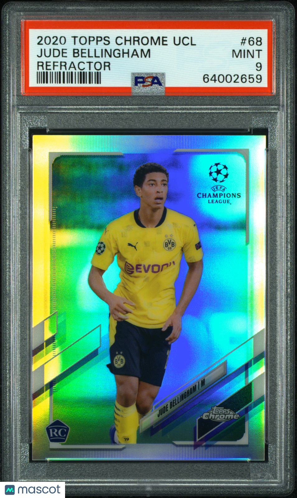 2020 - 21 Topps Chrome UEFA Jude Bellingham 68 Refractor RC Rookie PSA 9Graded Sports Cards Main image